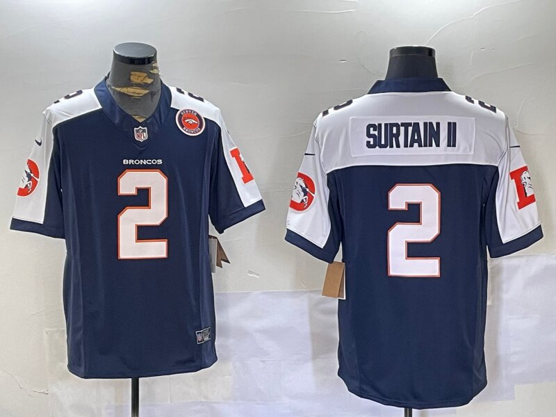 Men Denver Broncos 2 Surtain ii Blue 2024 Nike Vapor Limited NFL Jersey